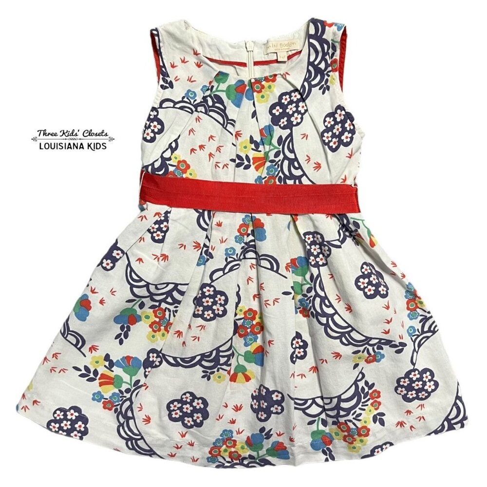 Mini Boden 3-4Y Cotton Linen Floral Party Dress